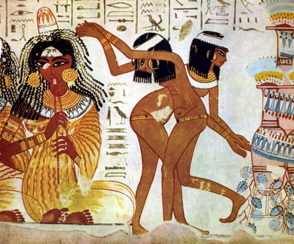 Musicians and dancers on fresco at Tomb of Nabamun