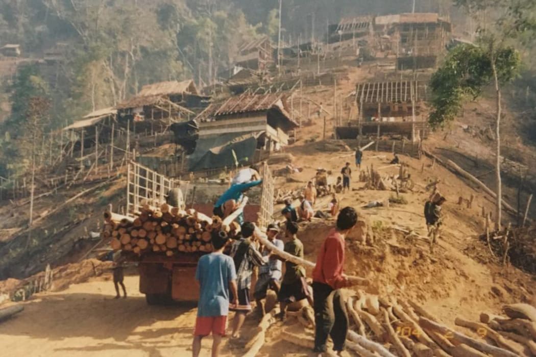 Houses being made in the 90s at the site of the refugee settlement on the Thai-Burma border