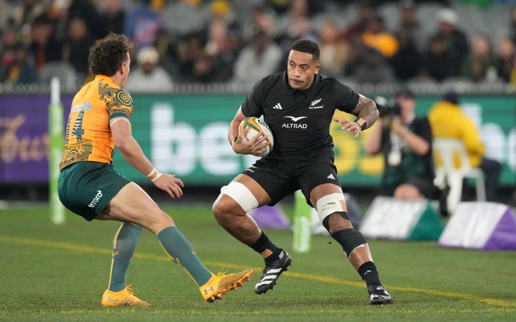 Shannon Frizell of New Zealand in action against the Wallabies. 2023.
