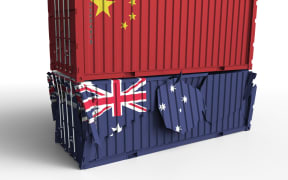 Container breaks another container. Trade war or political export or import ban conceptual 3D