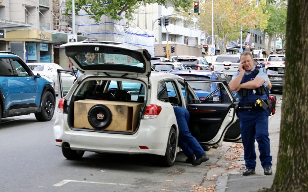 Police attending an incident on Hobson Street in Auckland Central.