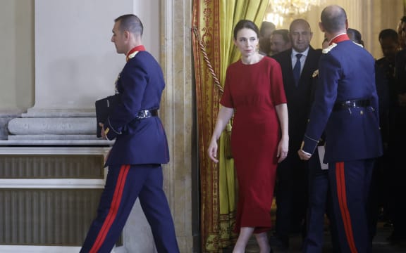 New Zealand Prime Minister Jacinda Ardern arrives for a photo with NATO leaders before a Royal Gala dinner during a NATO summit in Madrid, on 28 June 2022.