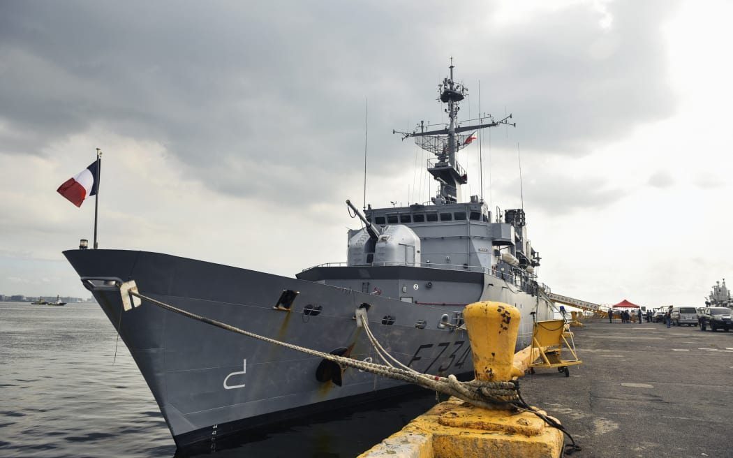 The French navy's frigate Le Vendémiaire moored at the international port in Manila on 8 March, 2022.