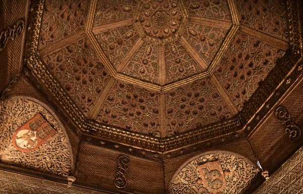 The spectacular 15th-century gilded wooden ceiling from the now-lost Torrijos Palace in Toledo, Spain.