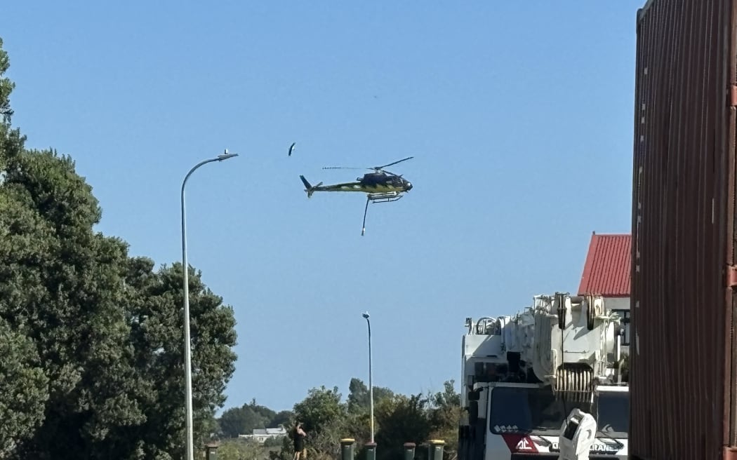 Helicopter at scene of Onehunga waste plant fire