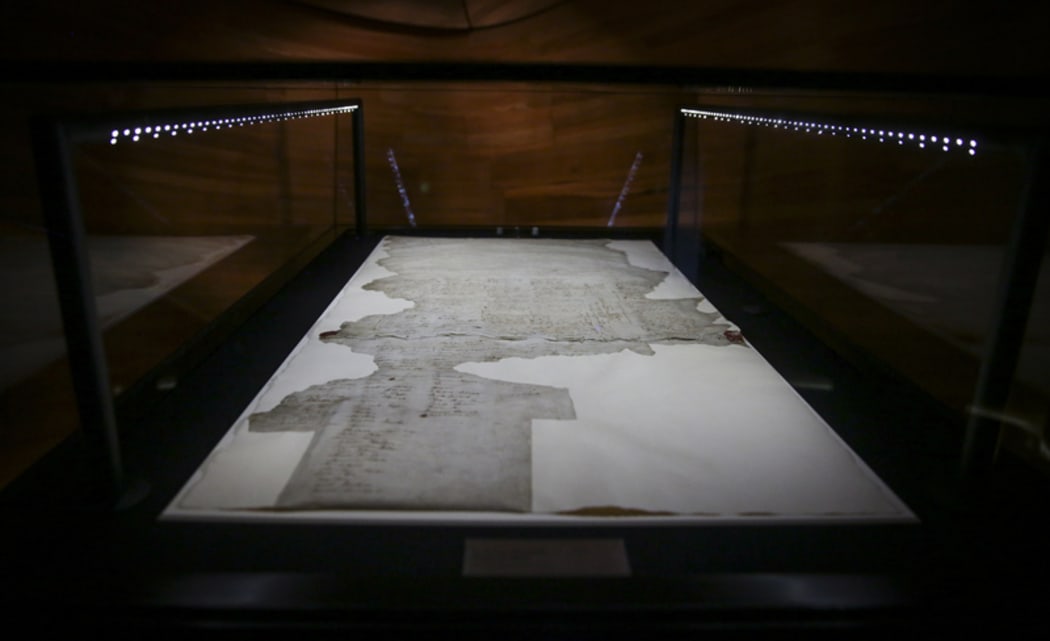 The Treaty of Waitangi. He Tohu, a new permanent exhibition of three iconic constitutional documents that shape Aotearoa New Zealand. Treaty of Waitangi, Declaration of Independence and Women's Suffrage Petition.