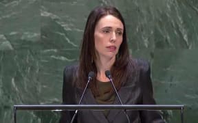 Prime Minister Jacinda Ardern addresses the UN General Assembly.
