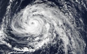 A satellite image captured on 13 October 13, shows hurricane Ophelia approaching the Azores islands in the Atlantic Ocean.