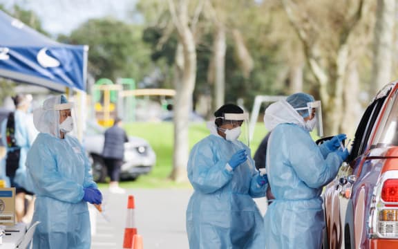 A testing station at the Samoan Assembly of God Church in South Auckland's Māngere.