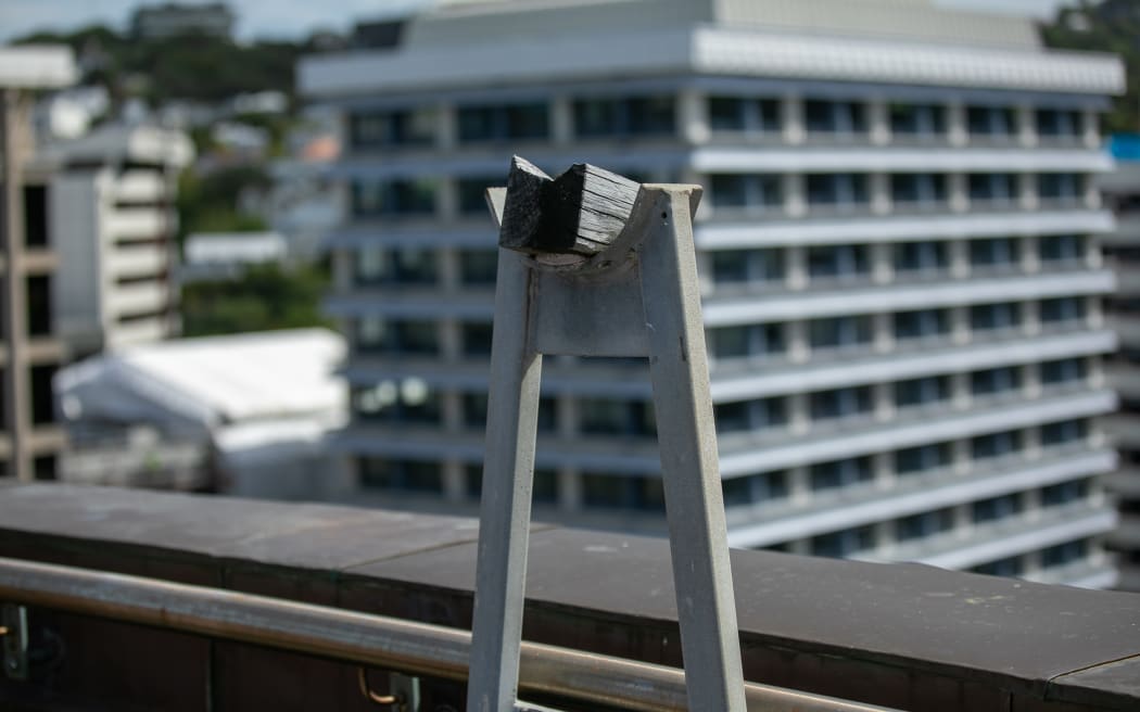 The cradle that holds the Beehive's enormous flag pole if it is pivoted down.
