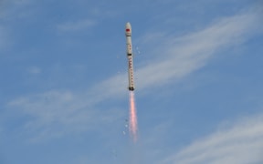 A Long March-4C rocket carrying the Yaogan-34 02 satellite blasts off from the Jiuquan Satellite Launch Center in northwest China, March 17, 2022.
