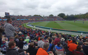 The crowd at the Hagley Oval in Christchurch during the opening Cricket World Cup match, New Zealand versus Sri Lanka.