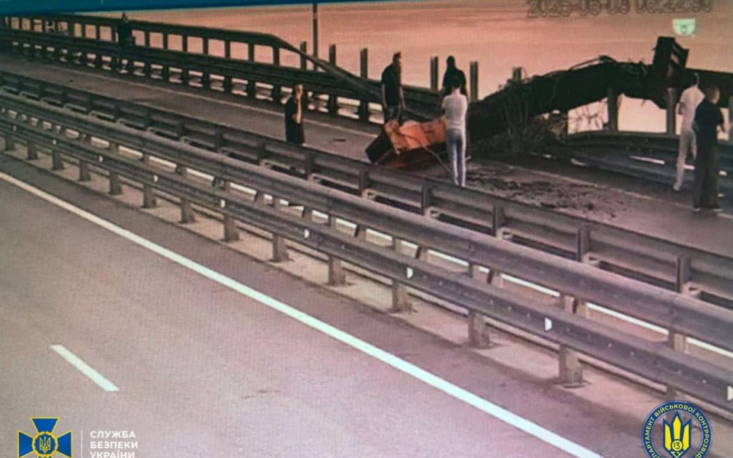 An image released by the SBU showed damage to the Crimean Bridge.