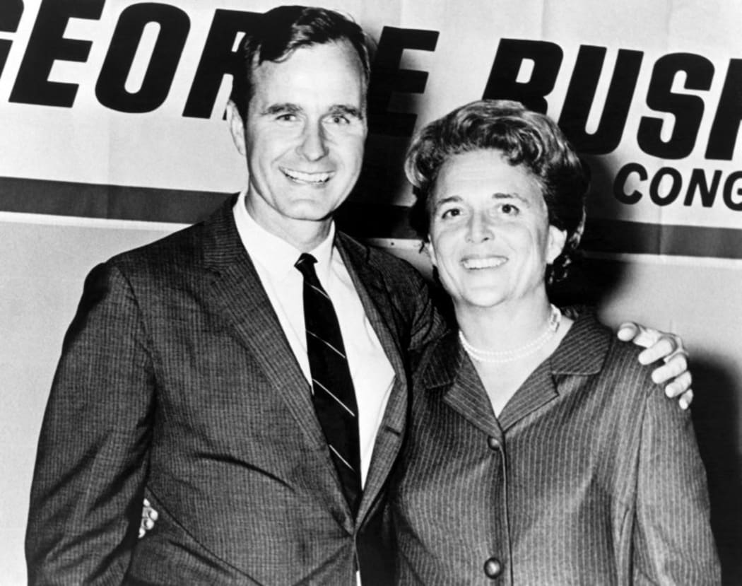(FILES) In this file photo taken on January 01, 1960 Picture released in the 60s shows US senator George Bush with his wife Barbara. - (Photo by - / AFP)