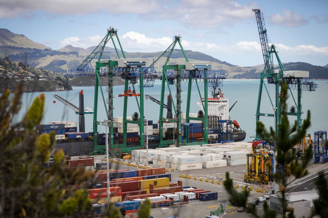 Containers being unloaded at Lyttelton Port