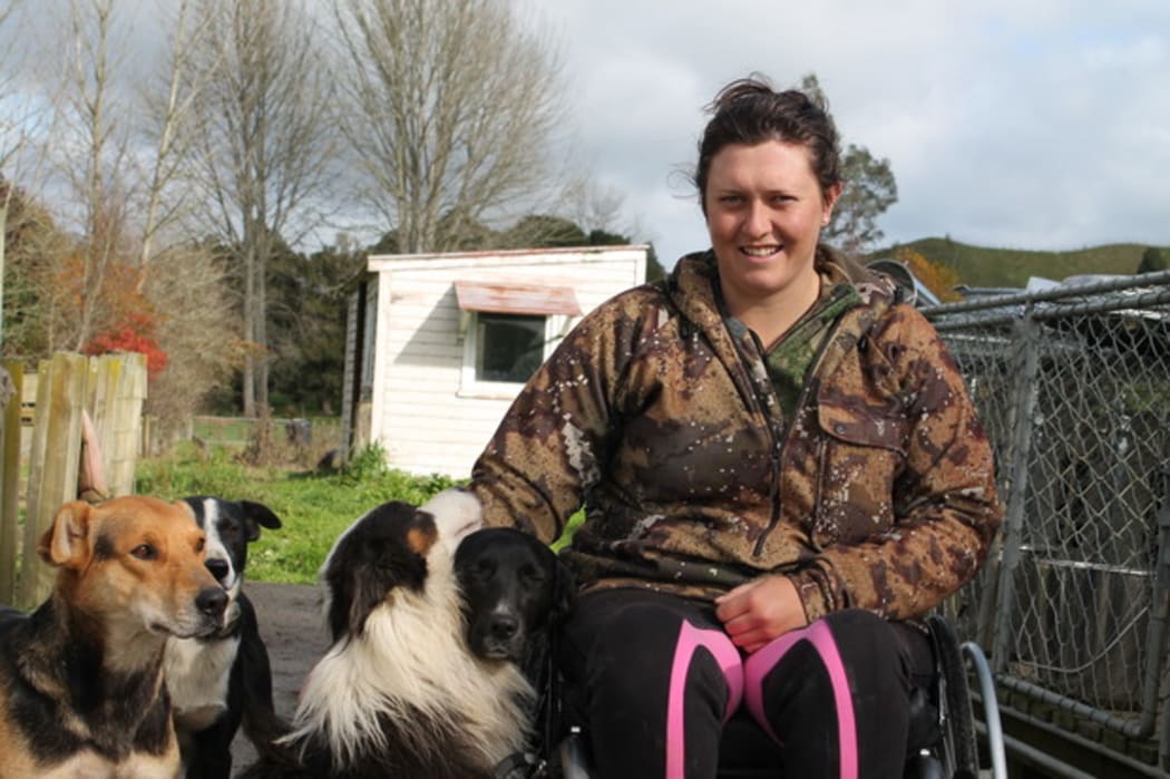 Photo of King Country shepherd, Anita Kendrick and her dogs.