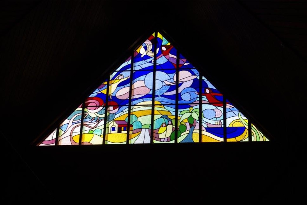A stained glass window at St Peter's Church, Onehunga.