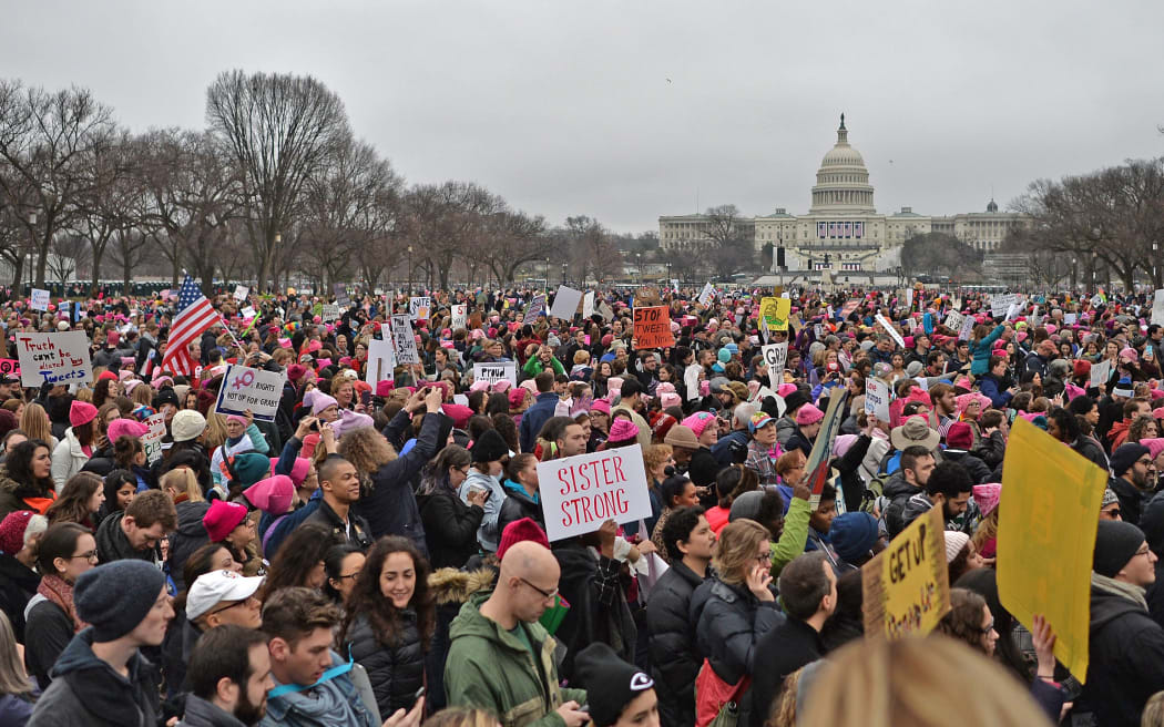 Protesters supporting women's rights gathered at the National Mall in Washington DC the day after President Donald Trump's inauguration.