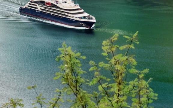 A Ponant cruise ship in New Zealand waters.