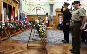 Cadet Sergeant Taylor Booth and CCPO Adam Brannigan at the 70th anniversary of the Pacific War.