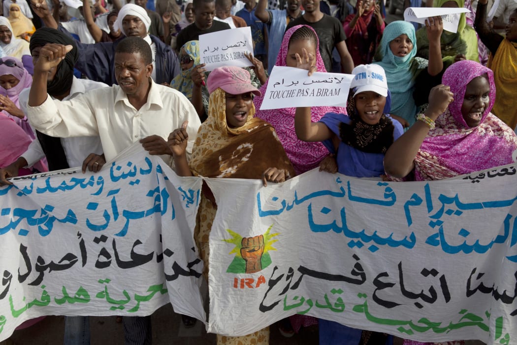 Anti-slavery protesters in Mauritania demand the liberation of an imprisoned abolitionist leader in 2012.