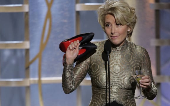 BEVERLY HILLS, CA - JANUARY 12: In this handout photo provided by NBCUniversal, Presenter Emma Thompson speaks onstage during the 71st Annual Golden Globe Award at The Beverly Hilton Hotel on January 12, 2014 in Beverly Hills, California.   Paul Drinkwater/NBCUniversal via Getty Images/AFP (Photo by Handout / GETTY IMAGES NORTH AMERICA / Getty Images via AFP)