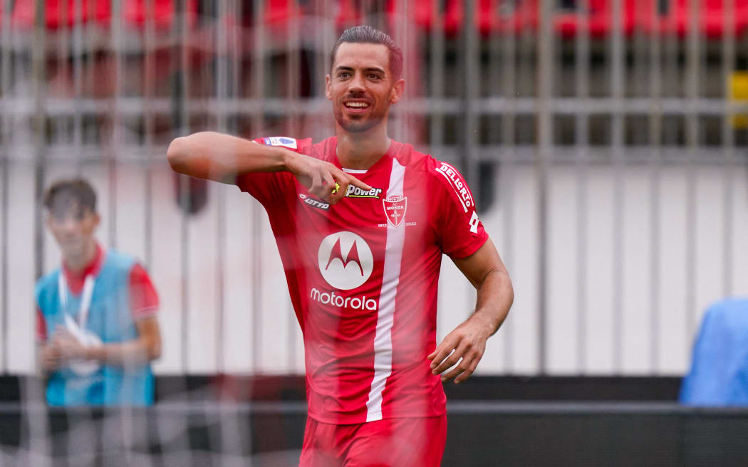 Pablo Mari (AC Monza) celebrates his goal during the italian soccer Serie A match AC Monza vs Spezia Calcio on October 09, 2022 at the U-Power Stadium in Monza, Italy (Photo by Luca Rossini/LiveMedia/NurPhoto) (Photo by Luca Rossini / NurPhoto / NurPhoto via AFP)