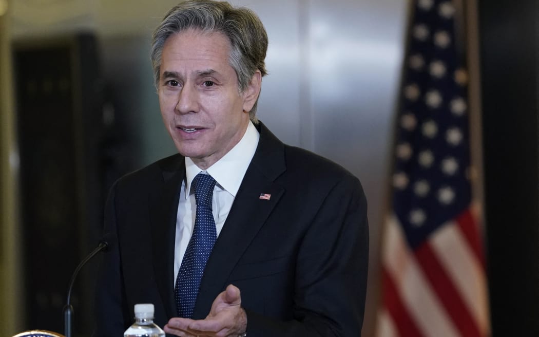Secretary of State Antony Blinken speaks at the State Department in Washington, DC, on February 1, 2022
