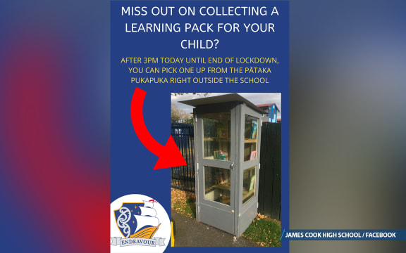 A distribution point for learning packs from James Cook High School.