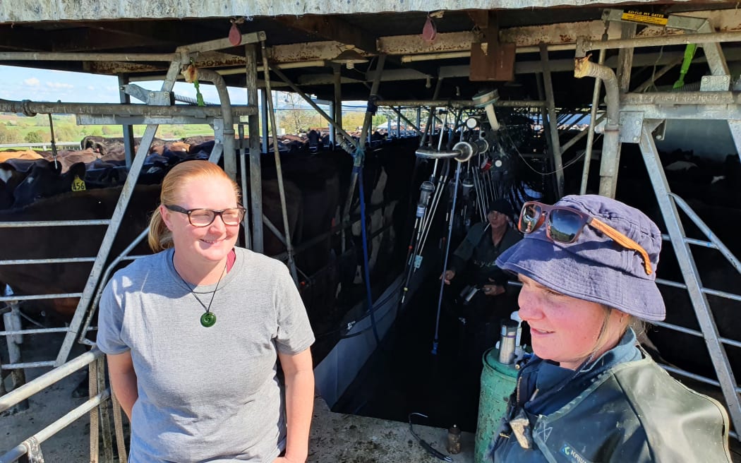 Lauren Randall (L) and Petra Burgess at the dairy shed