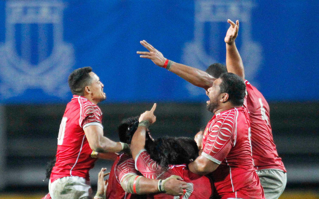 Tongan rugby team celebrate