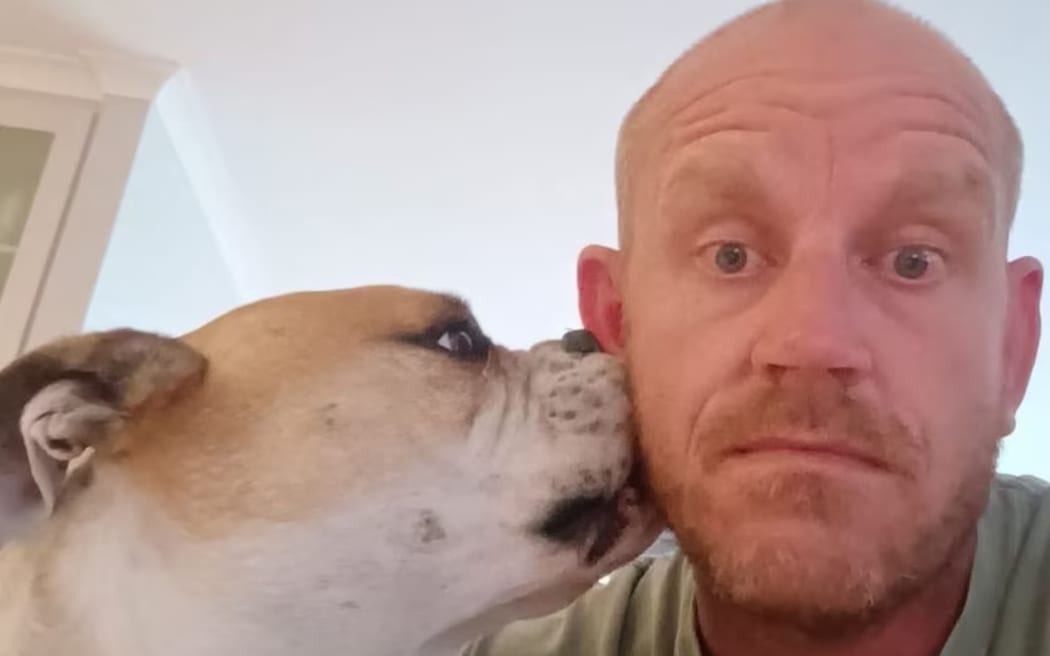 Paul Lester with Hank, a mountain bulldog cross. (Supplied)