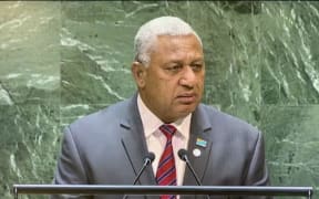 Fiji prime minister Frank Bainimarama speaking at the UN General Assembly in New York. September 2019