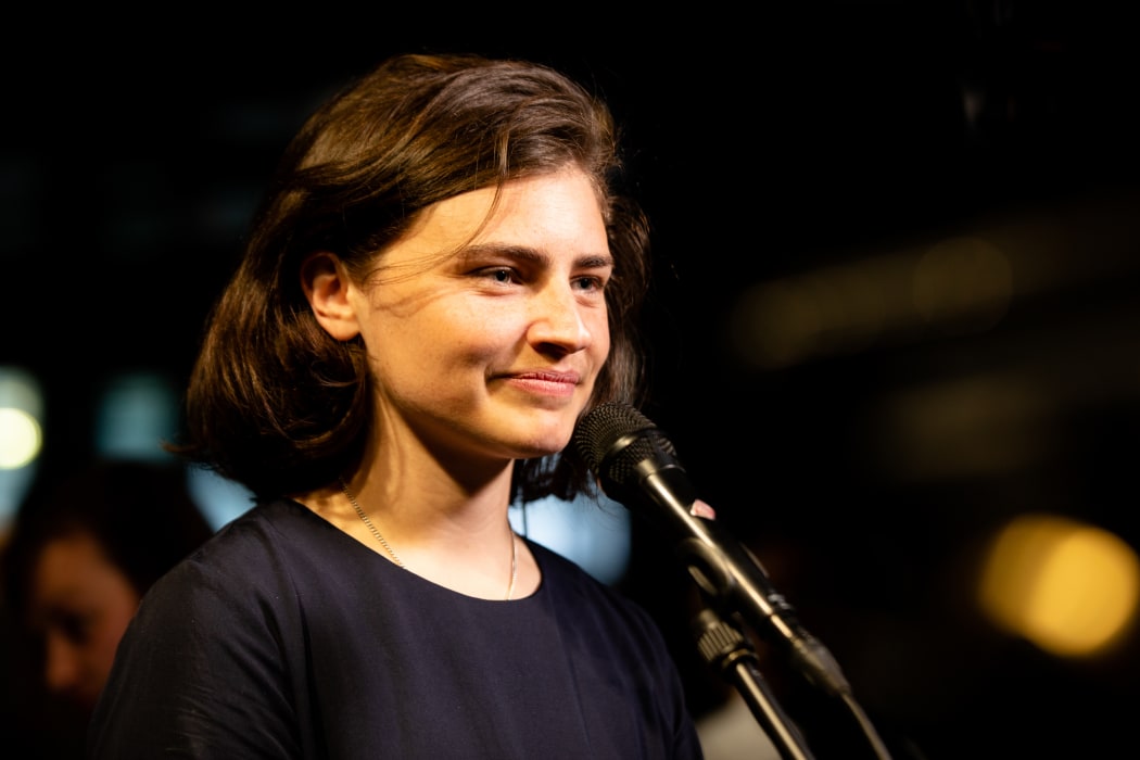 Chlöe Swarbrick speaking live to RNZ's Corin Dann on election night.