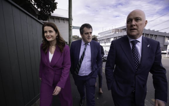 National party leader Chrisopher Luxon, deputy leader Nicola Willis, and Chris Bishop