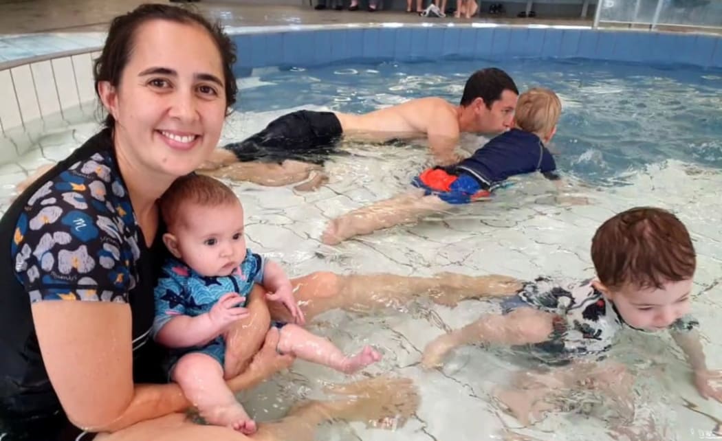 Mother of two Michelle Sigley at the Ōtāhuhu Pool and Leisure Centre with her kids.