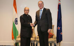 India's President Pranab Mukherjee and Prime Minister John Key