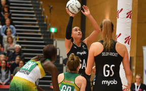 Silver ferns Maria Folau looks to shoot during the Netball Quad Series Silver Ferns vs South Africa.