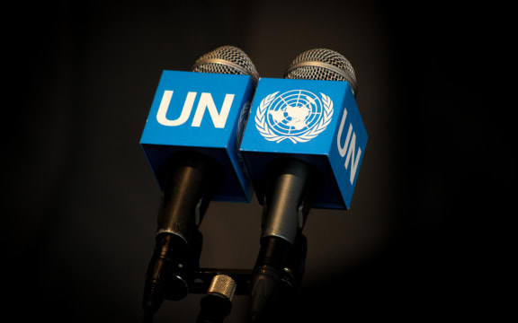 United Nations stake out stand, New York.