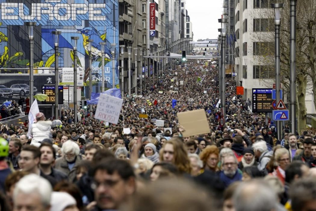 This picture taken on December 2, 2018 shows a general view of the "Claim the Climate" march in Brussels to raise awareness for climate change. AFP
