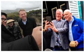 Chris Hipkins and Christopher Luxon on the campaign trail.