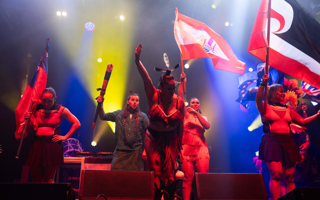 Lady Shaka and friends on stage at Splore