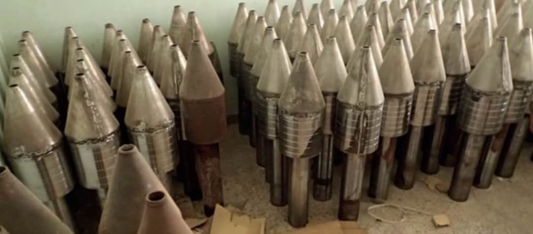 Improvised rocket propelled explosives at an abandoned ISIS-run factory in Fallujah