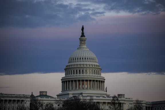 WASHINGTON, DC - MARCH 01: The U.S. Capitol building is seen at sunset ahead of President Joe Biden's first State of the Union address to Congress on March 1, 2022 in Washington, DC.
