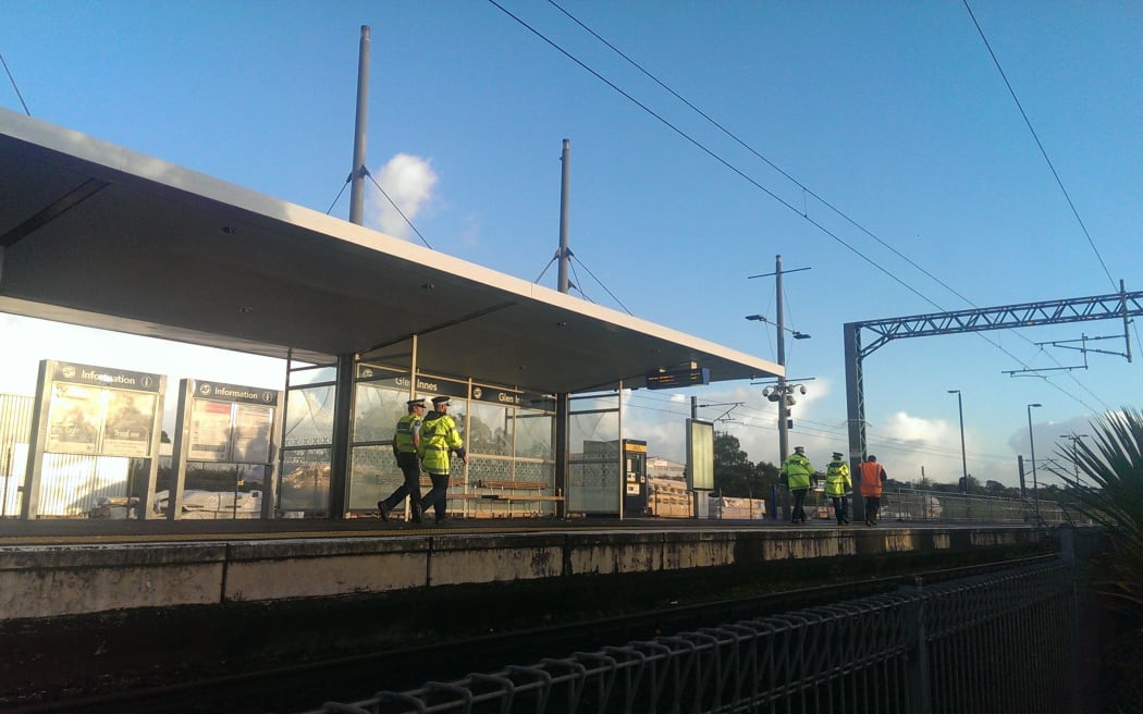 Police at the Glen Innes station this morning.