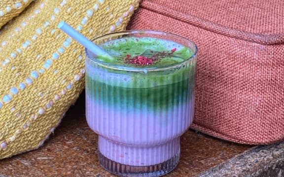 Matcha strawberry from the menu at Blackdrop Cafe in Newmarket, Auckland.
