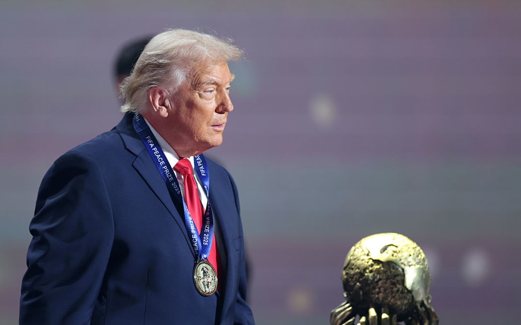 U.S. President Donald Trump receives the FIFA Peace Prize during the FIFA World Cup 2026 Official Draw.