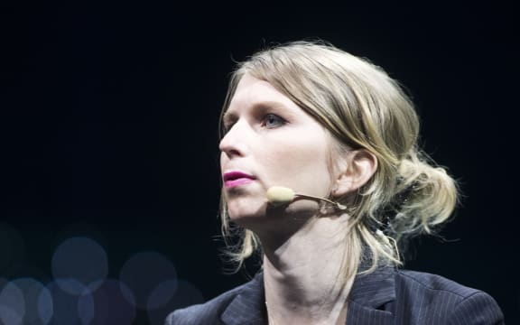 Former US soldier Chelsea Manning speaks during the C2 conference in Montreal, Quebec, on May 24, 2018. / AFP PHOTO / Lars Hagberg