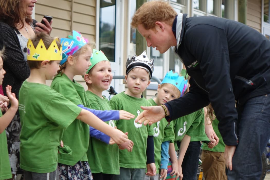 Pupils at Halfmoon Bay School on Stewart Island meet the prince.