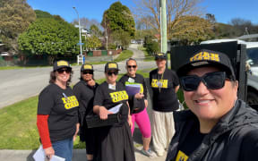 Kaiti Hard campaigners (from left) Kaiti School deputy principal Mandy Owen, assistant principal Moana Houkamau, tumuaki/principal Billie-Jean Potaka Ayton, Whanau Ora and Kaiti Ora navigator Amoe Tarsau, social worker in schools Margie Marsh, and Tiamana o te Poari Annette Toupili.